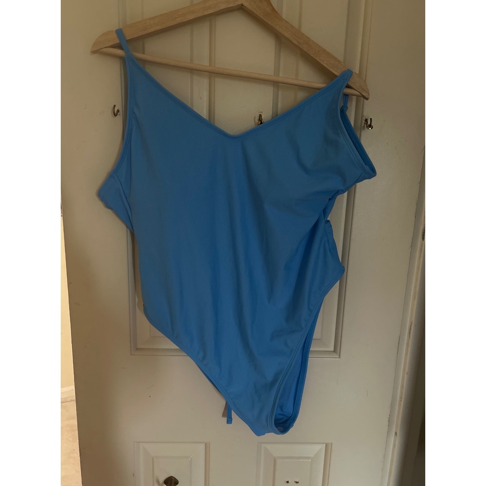 Wild Fable Blue One Piece Swimsuit Cut Out Tie Back L (12-14) NWT‎